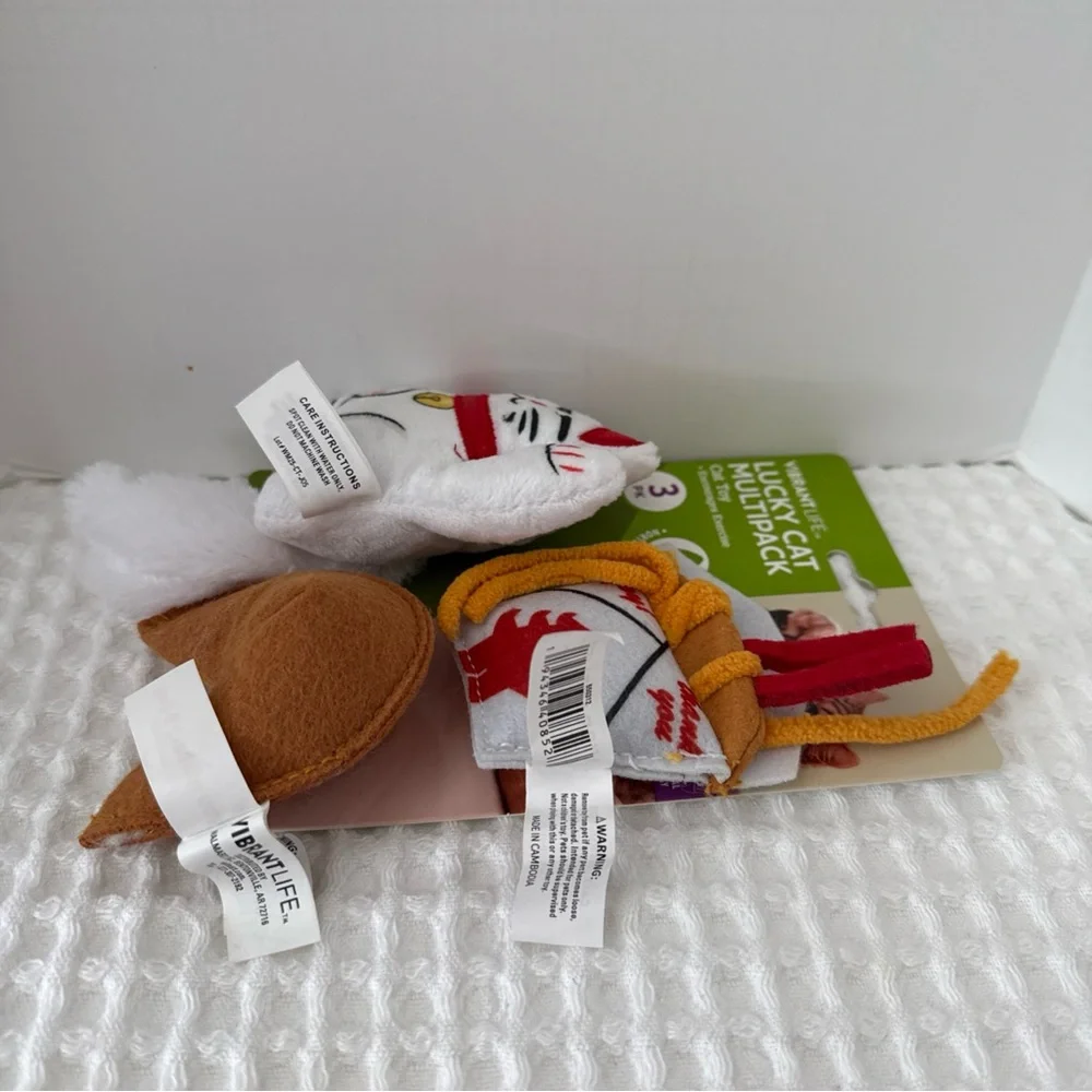 Vibrant Lucky Cat Toy Multipack - White, Red, Brown